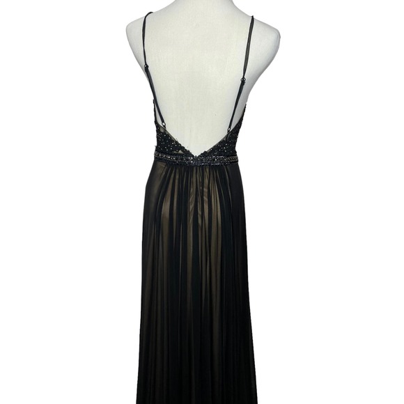 Faviana Long Black Chiffon Dress with Beaded Top Sz 4 - Picture 7 of 11